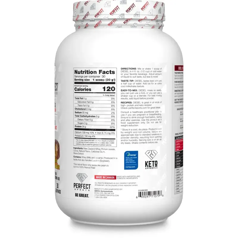 PERFECT Sports, Diesel, New Zealand Whey Isolate, Chocolate Peanut Butter, 2 lbs (908 g)