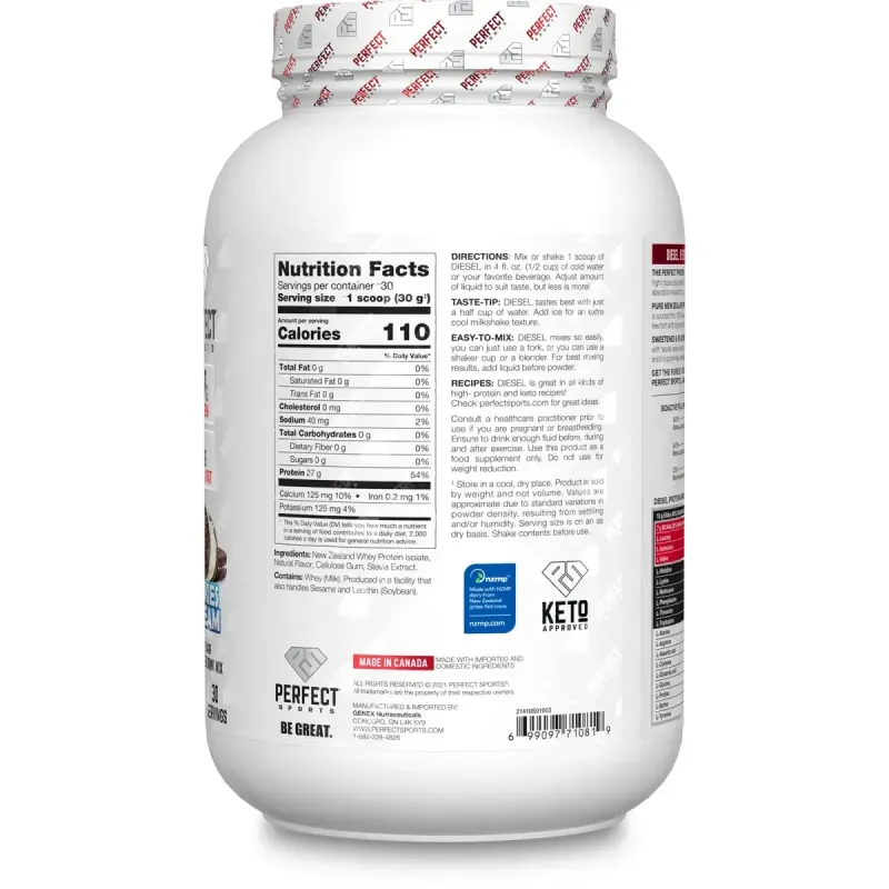 PERFECT Sports, Diesel, New Zealand Whey Isolate, Cookies 'n Cream, 2 lbs (908 g)