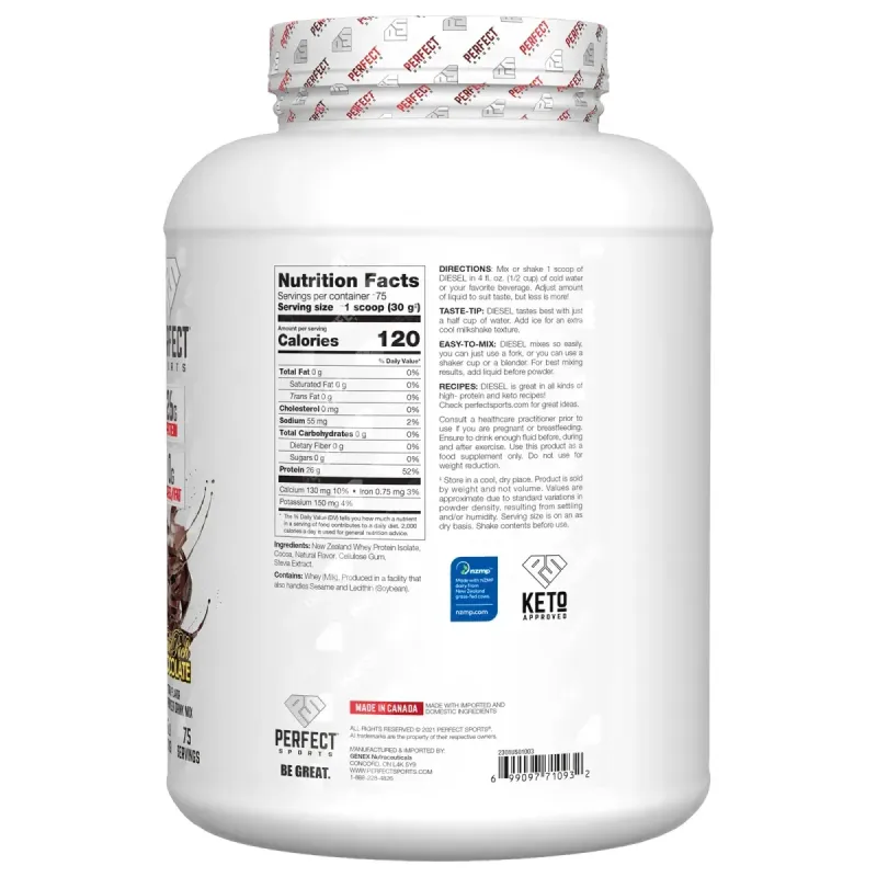 PERFECT Sports, Diesel, новозеландський ізолят сироватки, потрійний насичений шоколад, 2,27 г (5 фунтів)