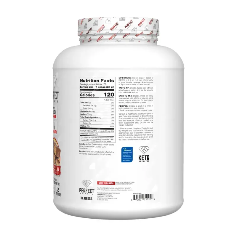 PERFECT Sports, Diesel, New Zealand Whey Isolate, Chocolate Wafer Crisp, 5 lbs (2.27 kg)