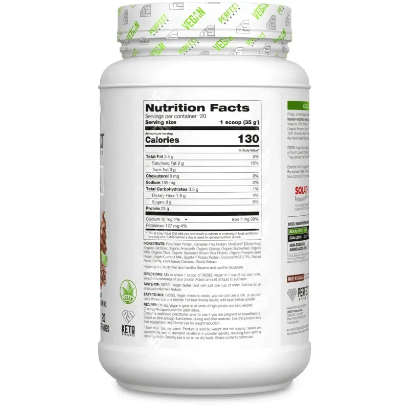 PERFECT Sports, Vegan Diesel, суміш 100 % рослинних протеїнів, шоколадне морозиво, 700 г (1,5 фунта)