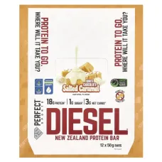 PERFECT Sports, Diesel, New Zealand Protein Bar, White Chocolate Salted Caramel, 12 Bars, 50 g EachPERFECT Sports Diesel — новозеландський протеїновий батончик