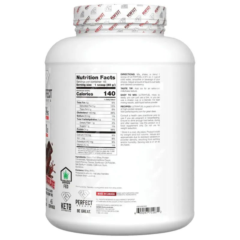 PERFECT Sports, Ultra Fuel, сироватковий протеїн від тварин трав’яного відгодовування, потрійний шоколад, 1,82 кг (4 фунти)