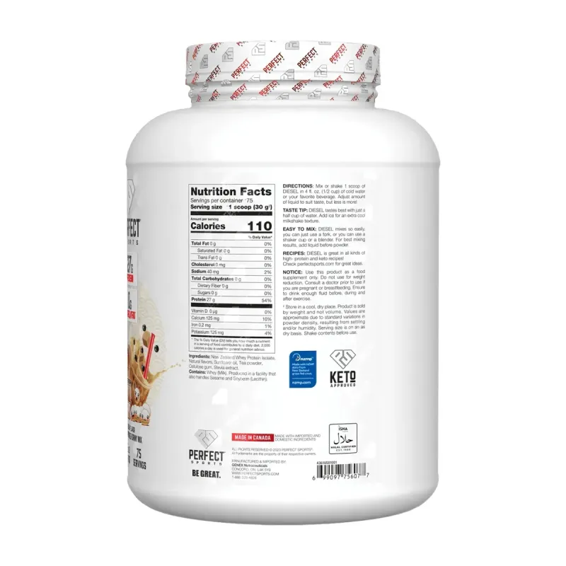 PERFECT Sports, Diesel, New Zealand Whey Isolate, Bubble Tea, Brown Sugar, 5 lbs (2.27 kg)