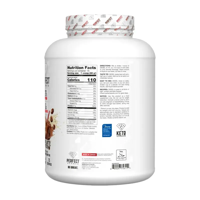 PERFECT Sports, Diesel, новозеландський ізолят сироватки, мокко лате з капучино, 2,27 кг (5 фунтів)