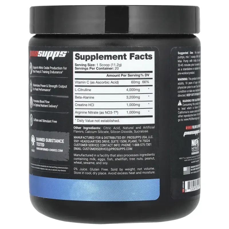 ProSupps, Mr. Hyde, Signature Max Pump, Pre-Workout, Caffeine-Free, Blue Razz, 7.9 oz (224 g)