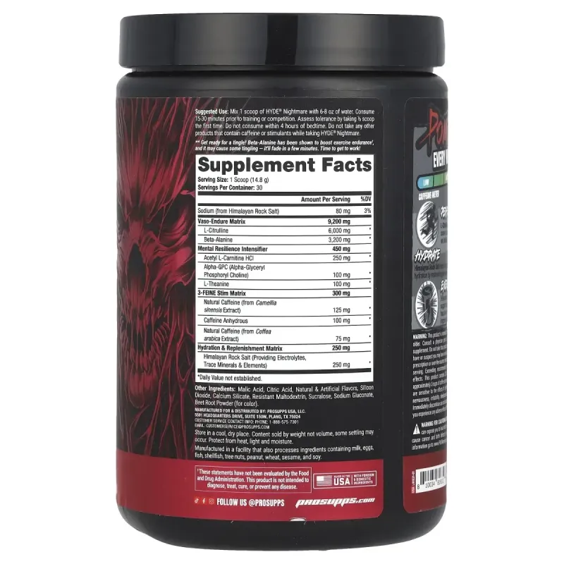 ProSupps, HYDE® Nightmare, Intense Energy Pre-Workout, Dragon Fruit, 15.7 oz (444 g)