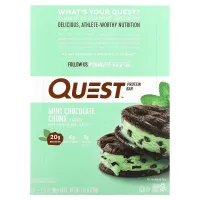 Протеїновий батончик, шматочок м'ятного шоколаду, Protein Bar, Mint Chocolate Chunk, Quest Nutrition, 12 батончиків по 2,12 унції (60 г) кожен