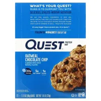 Quest Протеїнові батончики, Вівсянка з шоколадними крихтами Quest Protein Bar, Oatmeal Chocolate Chip, Quest Nutrition, 12 батончиків по 2,12 унції (60 г) кожен