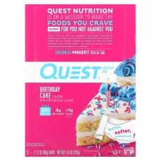 Протеїнові батончики, торт до дня народження, Quest Nutrition, 12 батончиків, по 2,12 унції (60 г) кожен