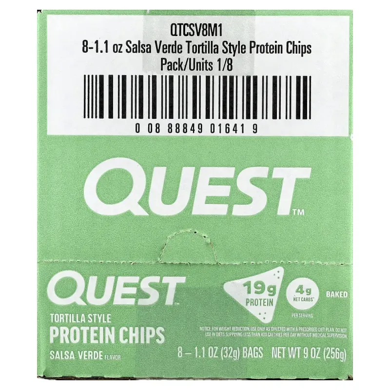 Quest Nutrition, Tortilla Style Protein Chips, Salsa Verde, 8 Bags, 1.1 oz (32 g) EachQuest Nutrition, протеїнові чипси у стилі тортильї