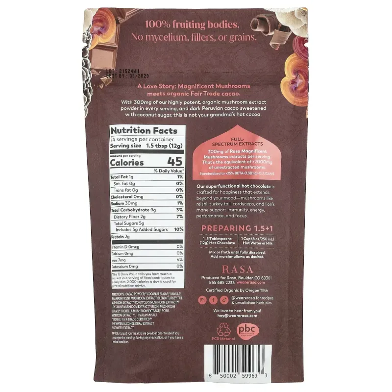 Rasa, Magnificent Mushrooms, Hot Chocolate , 5.93 oz (168 g)