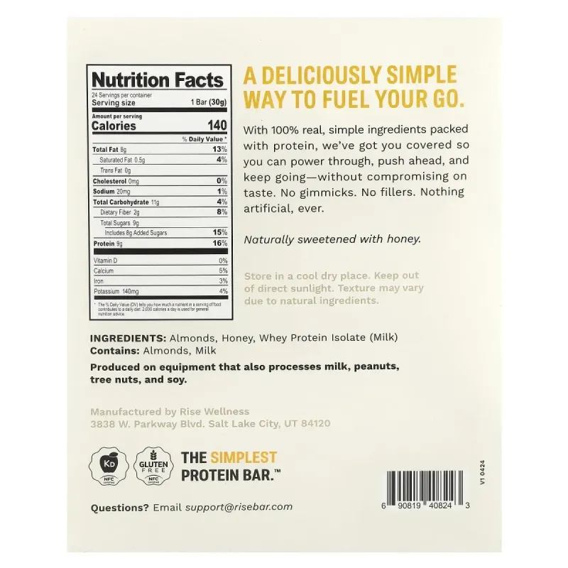 Rise Bar, Rise Minis, Mini Protein Bars, Almond Honey, 24 Snack-Size Protein Bars, 1.05 oz (30 g) Each