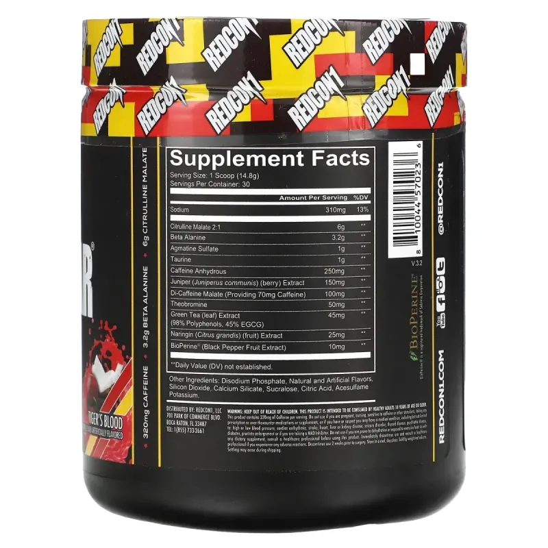 Redcon1, Total War, передтренувальний комплекс, з тигровою вишнею та кокосом, 444 г (15,66 унції)
