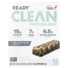 Ready, Clean Protein Bar, чорний шоколад із морською сіллю, 12 батончиків по 56 г (1,98 унції)