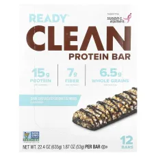 Ready, Clean Protein Bar, чорний шоколад, кокос і мигдаль, 12 батончиків по 53 г (1,87 унції)