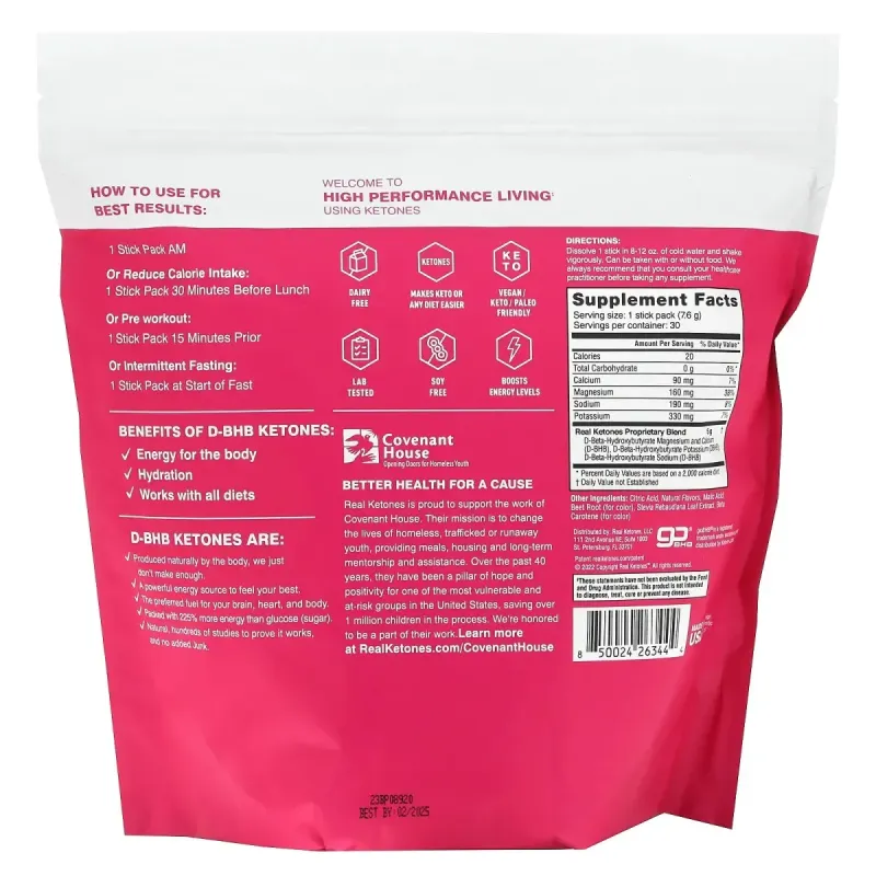 Real Ketones, Shift, малиновий лимонад, 30 пакетиків суміші для напоїв по 7,6 г (0,27 унції)