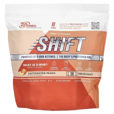 Real Ketones, Shift, персик із кофеїном, 30 пакетиків суміші для приготування напою по 6,9 г (0,24 унції)