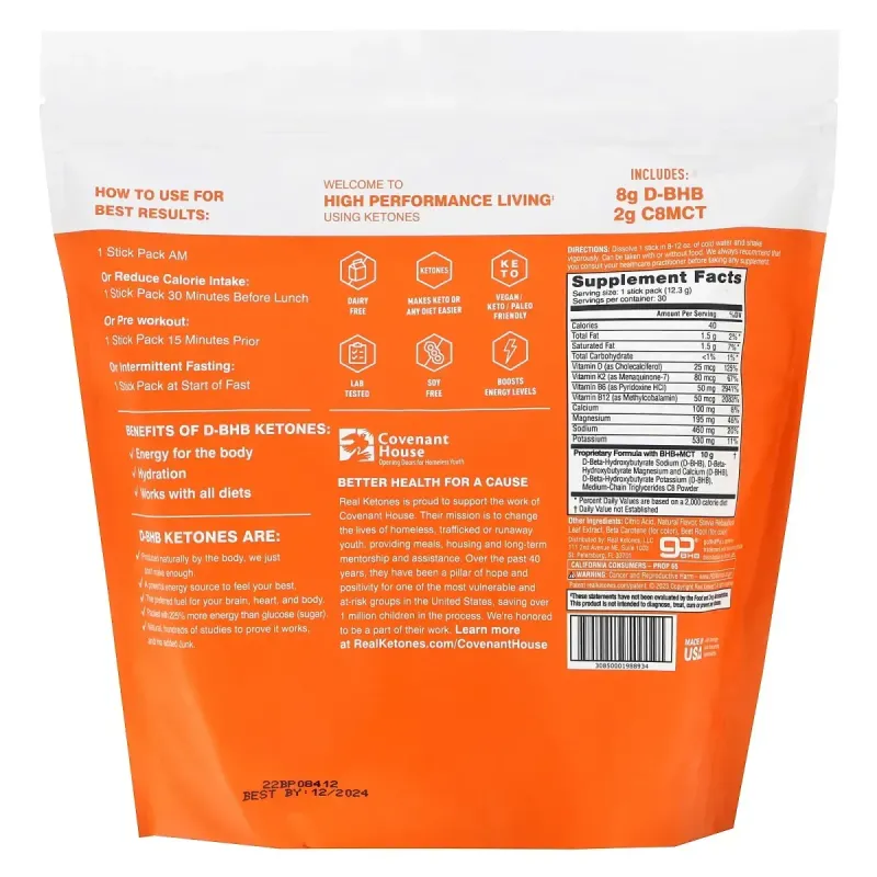 Real Ketones, Elevate, Orange, 30 Drink Mix Packets, 0.43 oz (12.3 g) Each