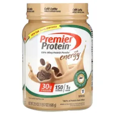 Premier Protein, 100% Whey Protein Powder with Energy, Cafe Latte, 23.9 oz (680 g)