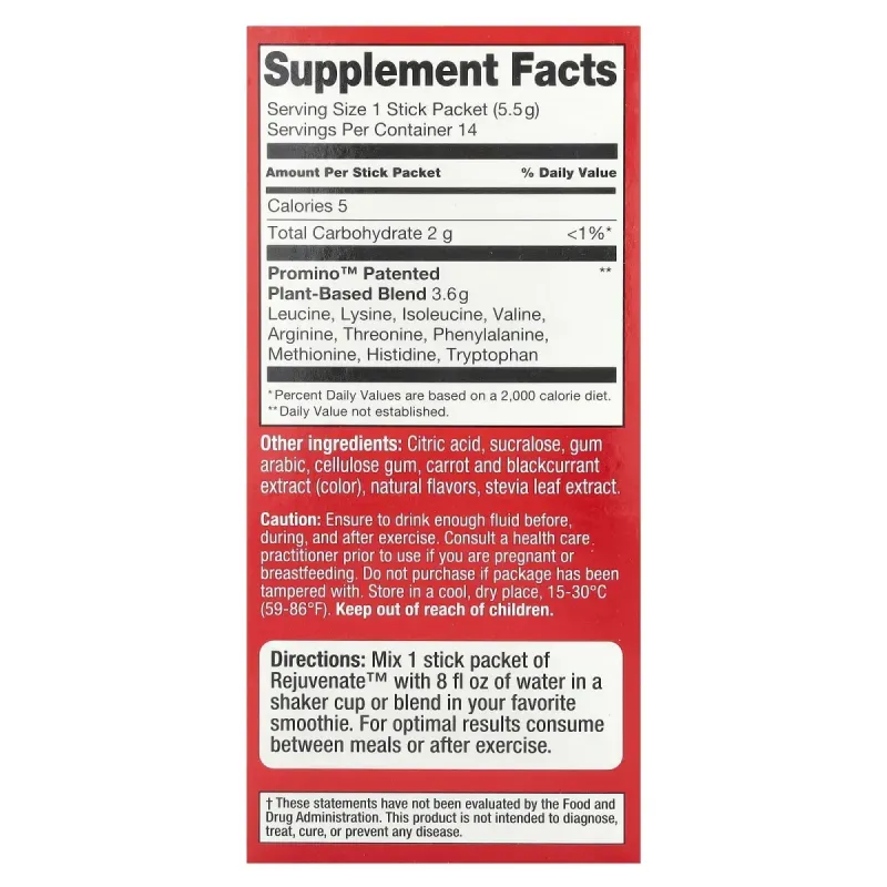 Rejuvenate Muscle Activator™, Drink Mix, Raspberry Burst, 14 Stick Packs, 0.19 oz (5.5 g) Each