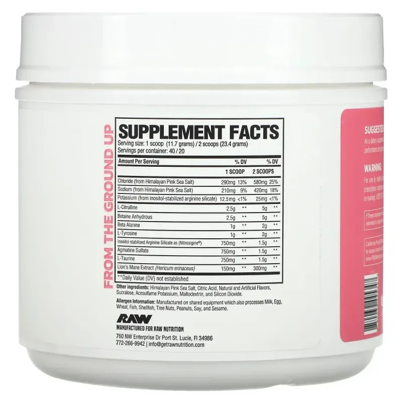 Raw Nutrition, Pump, Non-Stim, Strawberry Lemonade, 16.57 oz (470 g)