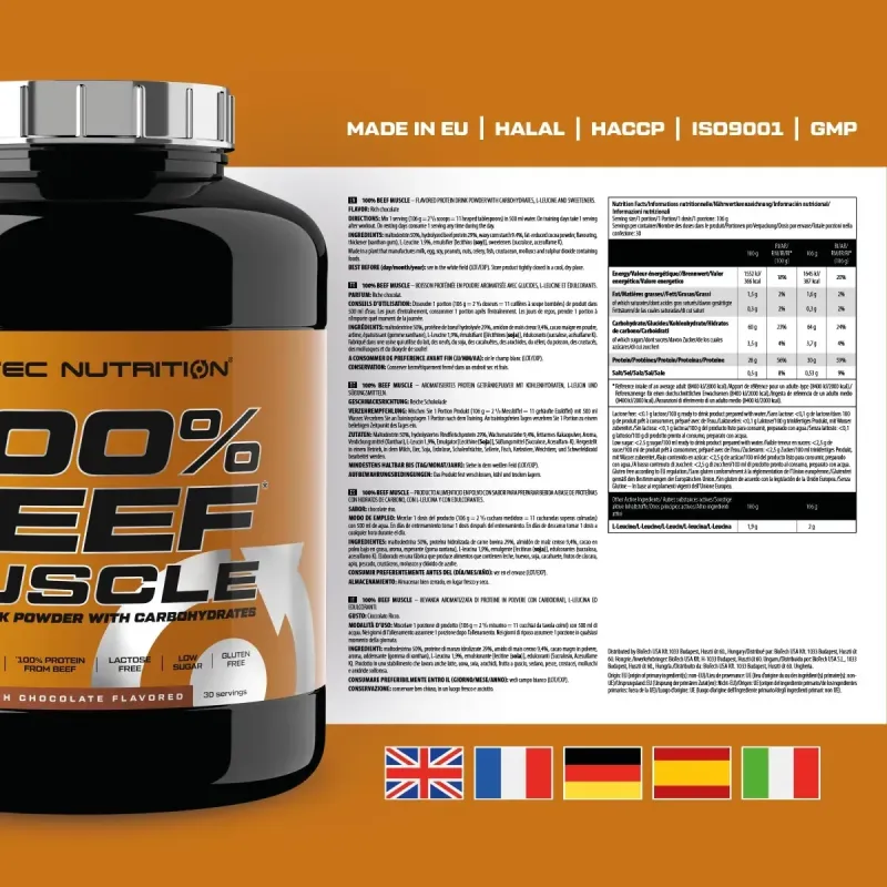 Scitec Nutrition, Beef Muscle, Насичений шоколад, 3180 г