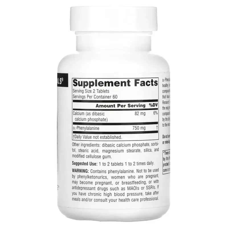 Фенилаланин Source Naturals (DL-Phenylalanine) 375 мг 120 таблеток