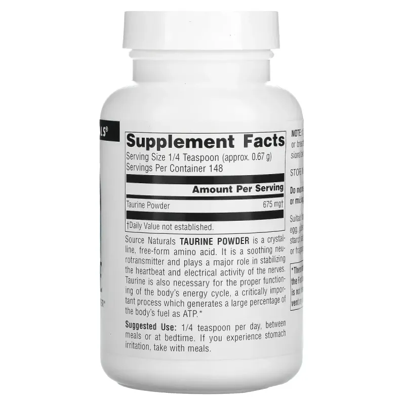 Порошок тауріну, Taurine Powder, Source Naturals, 353 унцій (100 г)