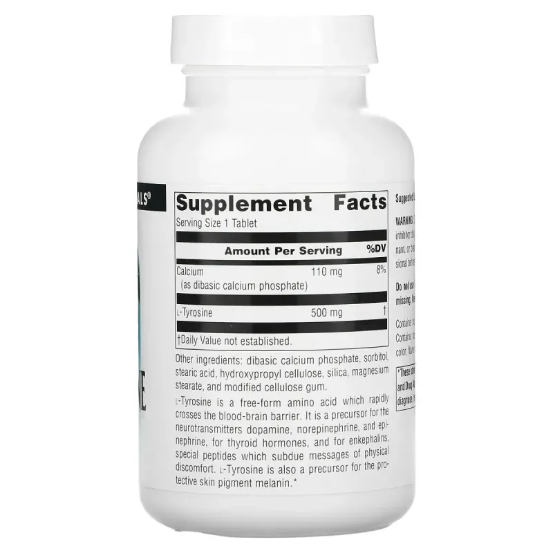 L-Тирозин, L-Tyrosine, Source Naturals, 500 мг, 100 таблеток