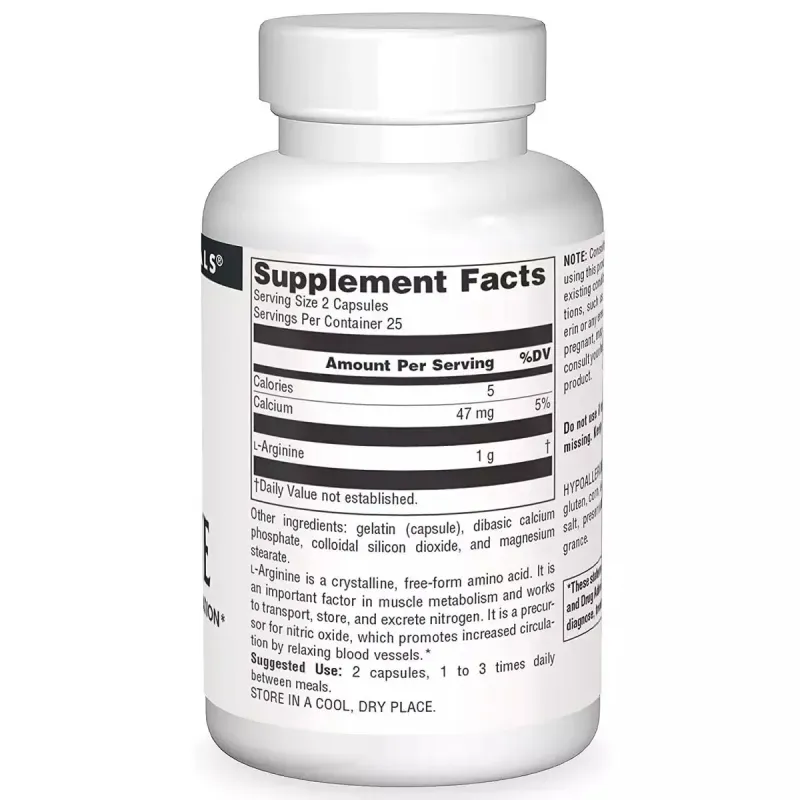 Аргінін Source Naturals (L-Arginine) 500 мг 50 капсул