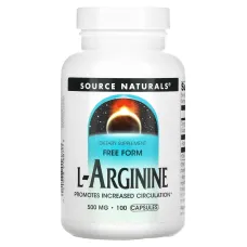 L-аргинин, в свободной форме, L-Arginine, Source Naturals, 500 мг, 100 капсул