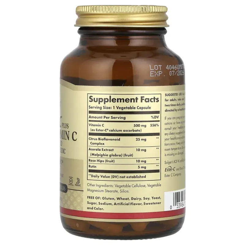 Естер-С вітамін C Solgar (Ester-C Plus) 500 мг 100 вегетаріанських капсул