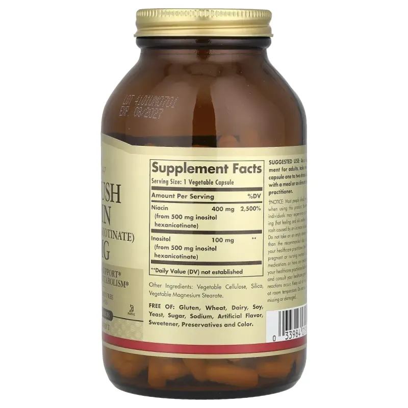 Ниацин не вызывающий покраснений Solgar (No-Flush Niacin) 250 капсул