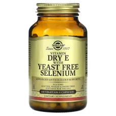 Сухой витамин E с селеном без дрожжей Solgar (Vitamin Dry E With Yeast Free Selenium) 100 вегетарианских капсул