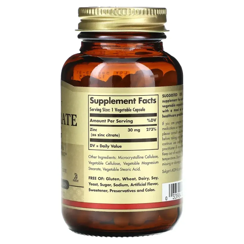 Цитрат цинку Solgar (Zinc Citrate) 30 мг 100 капсул