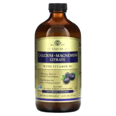 Кальций магний цитрат с витамином Д3 вкус голубики Solgar (Liquid Calcium Magnesium Citrate With Vitamin D3 Natural Blueberry Flavor) 473 мл