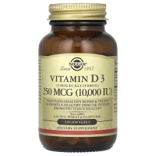 Натуральный витамин Д3 Solgar (Vitamin D3) 250 мкг 10000 МЕ 120 гелевых капсул