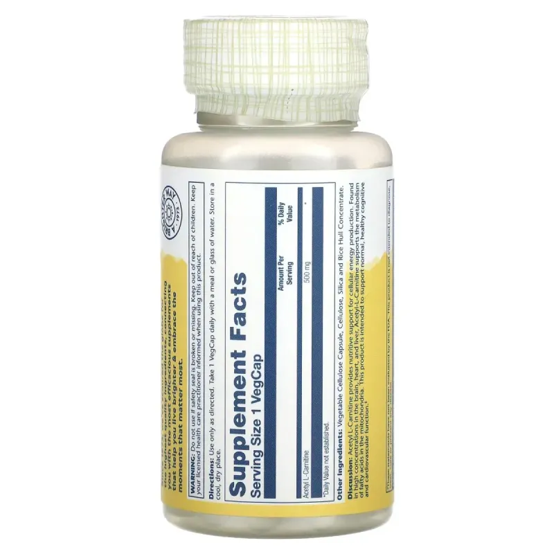 Solaray, Acetyl L-Carnitine , 500 mg, 30 VegCaps