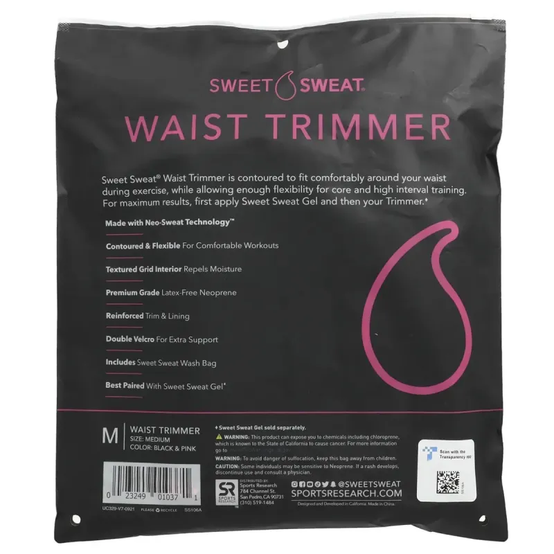 Пояс для похудения размер M цвет черный и розовый Sports Research (Sweet Sweat Waist Trimmer) 1 шт