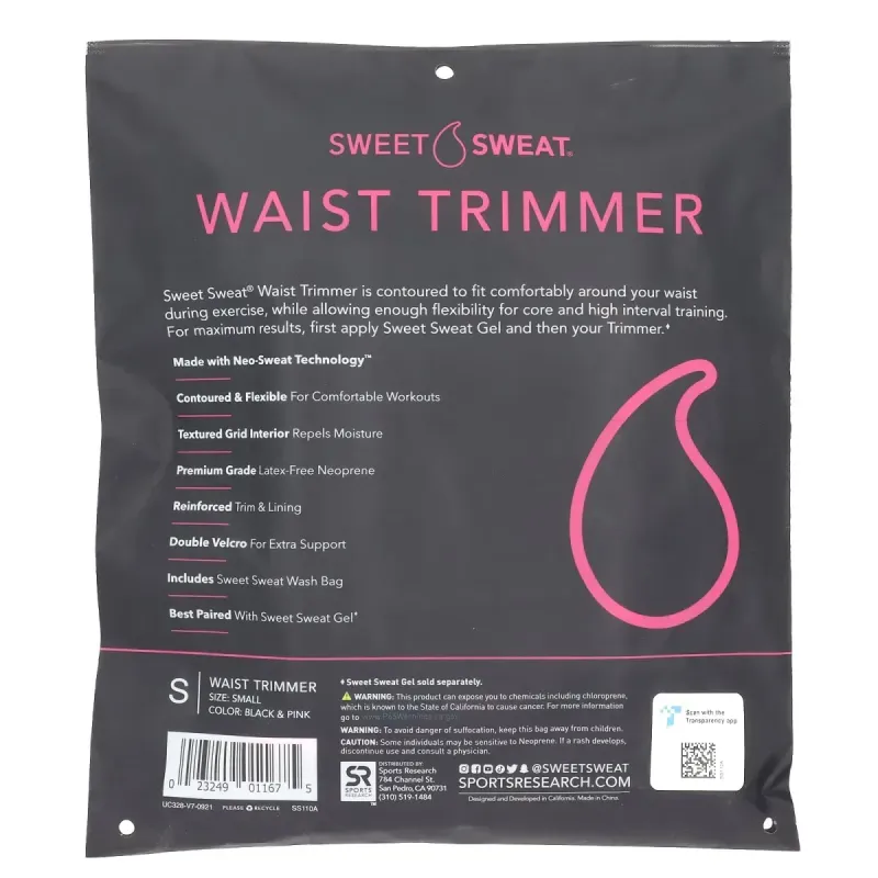 Пояс для похудения размер S цвет черный и розовый Sports Research (Sweet Sweat Waist Trimmer Belt) 1 шт