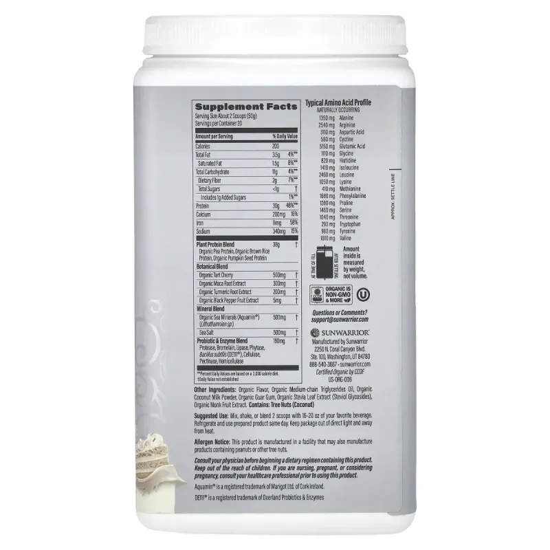 Sunwarrior, Sport, органічний активний протеїн, тісто для кексів, 1 кг (2,2 фунта)