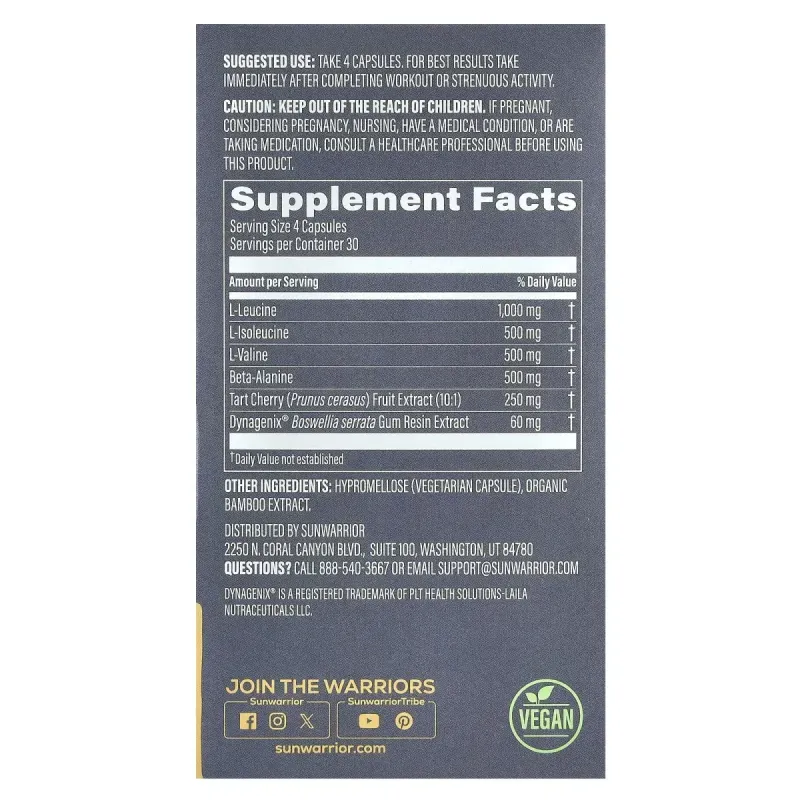 Sunwarrior, Post-Workout, Power & Recovery, 120 Vegan Capsules