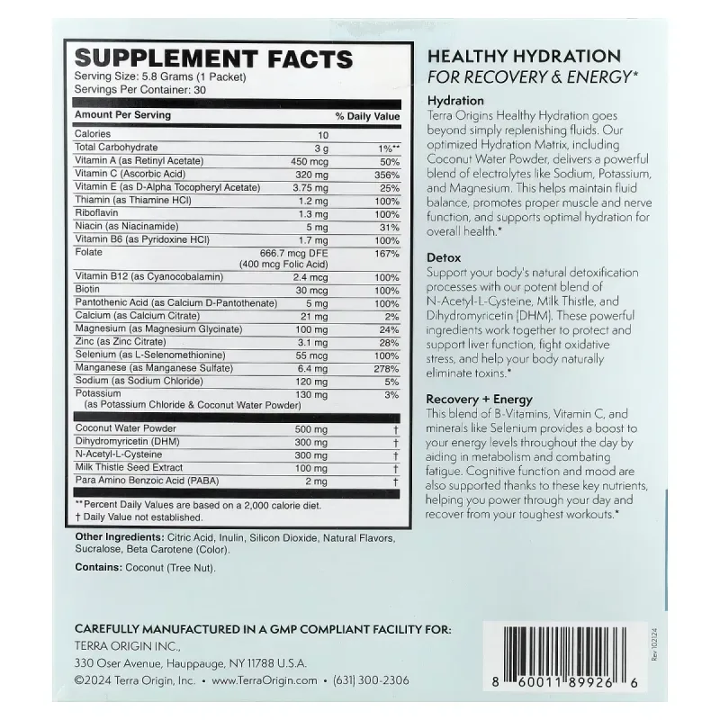 Terra Origin, Healthy Hydration+, Lemonade, 30 On The Go Packets, 0.20 oz (5.8 g) EachTerra Origin, Здорова гідратація+