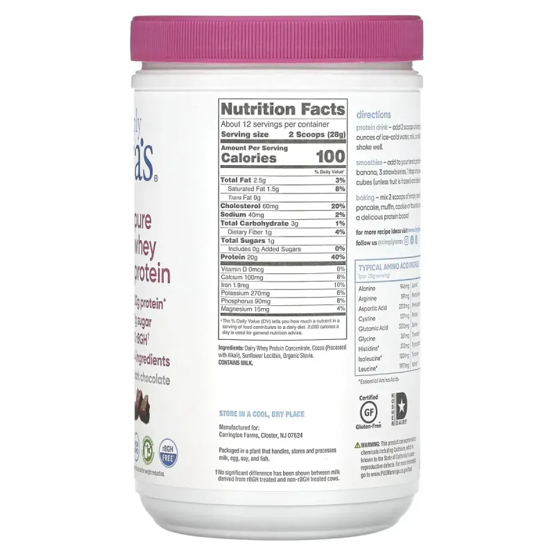 Сироватковий протеїн без гормонів росту, з етично купований темним шоколадом, Tera's Whey, 12 унцій (340 г)