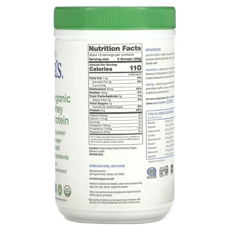 Simply Tera's, органічний сироватковий протеїн, звичайний, без підсолоджувачів, 340 г (12 унцій)