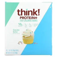 Protein+, ThinkThin, 10 батончиков Cupcake Batter по 40 г (1,41 унции) и 150 калорий каждый