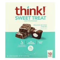 Think !, Sweet Treat High Protein Bar, Chocolate & Creme Cupcake, 10 Bars, 2.01 oz (57 g) Each