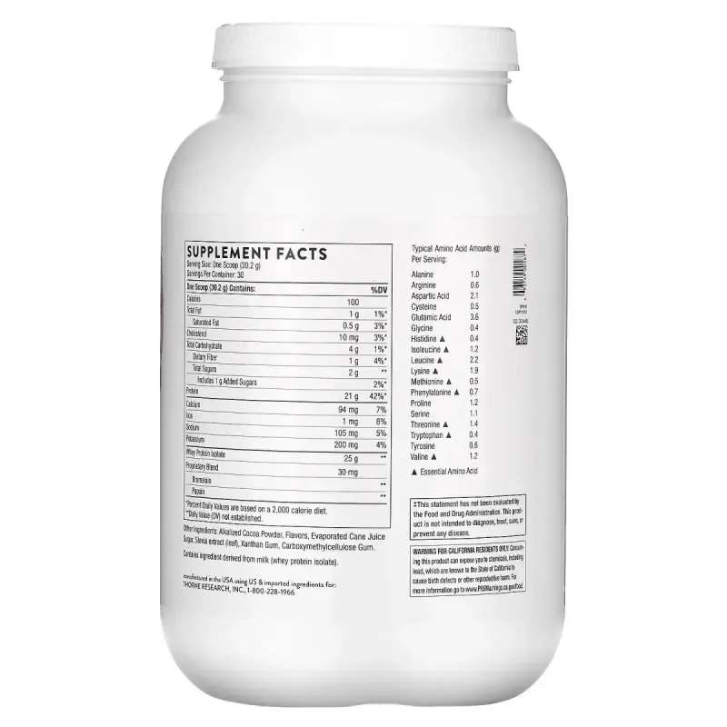 Сироватковий протеїн ізолят зі смаком шоколаду Thorne Research (Whey Protein Isolate) 876 г