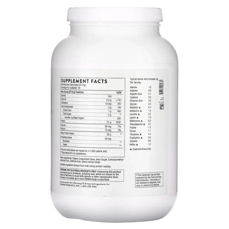 Сироватковий протеїн ізолят зі смаком ванілі Thorne Research (Whey Protein Isolate) 807 г